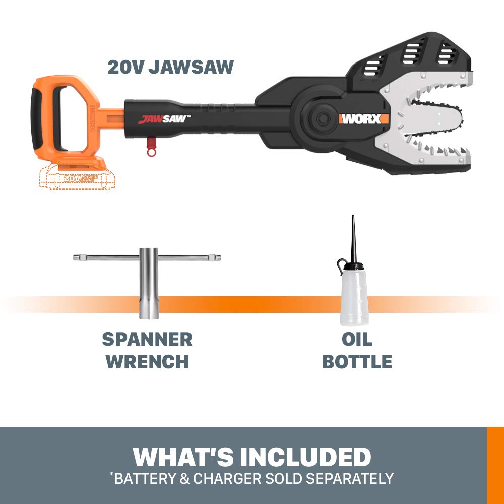 WORX JawSaw oil level indicator close-up aiding easy maintenance