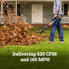 WORX Leafjet beside scale demonstrating lightweight 3.31 lb advantage