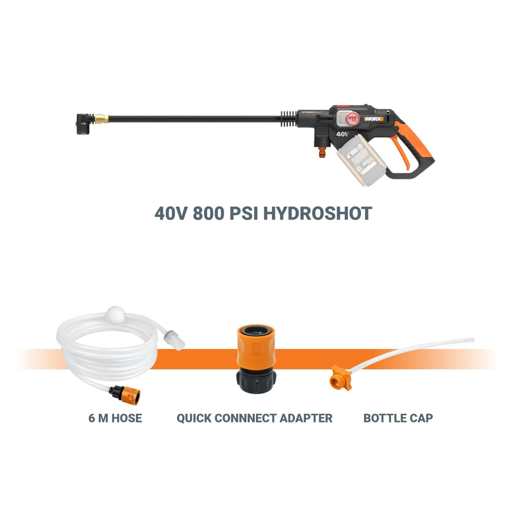 WORX long lance and 5-in-1 nozzle detail for versatile spray patterns