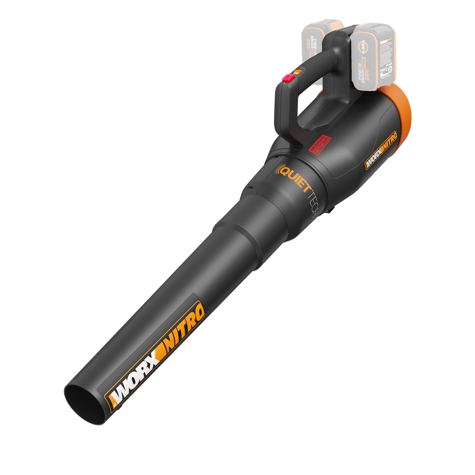 WORX Nitro front view showing compact blower body and durable construction for easy storage