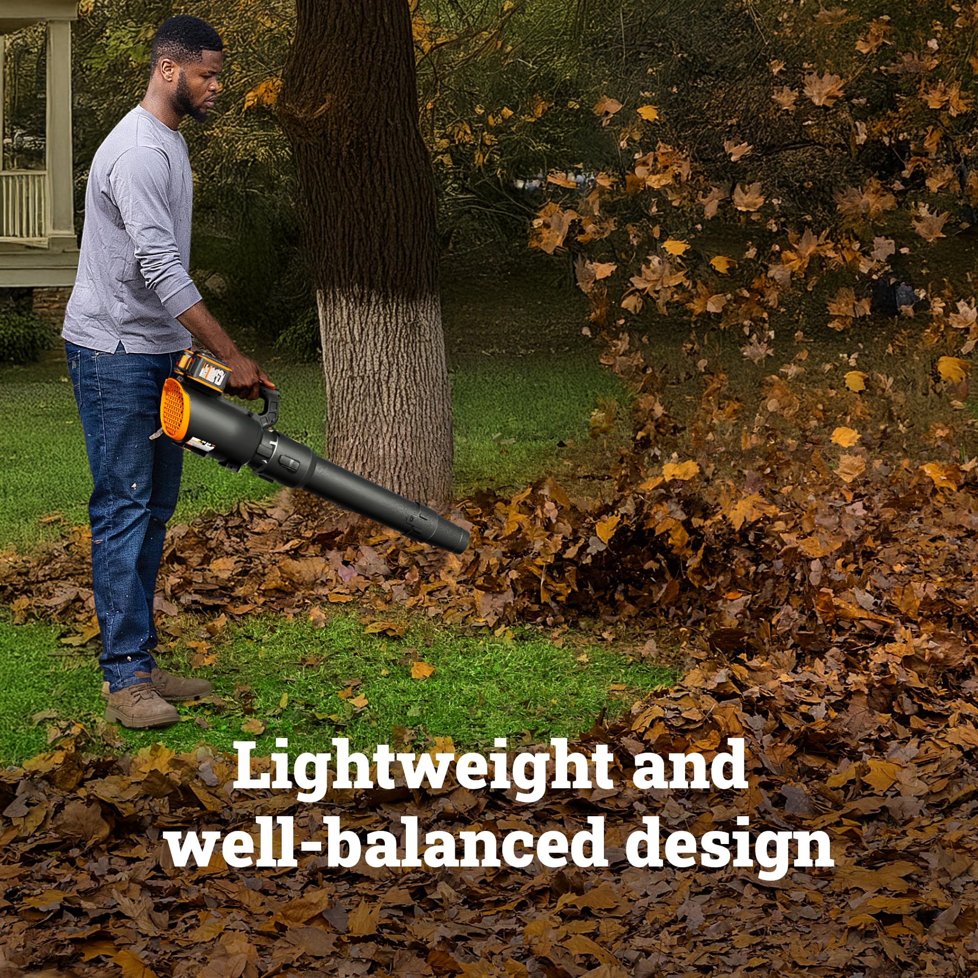 WORX nozzle close-up highlighting durable tip and focused airflow for efficient clearing