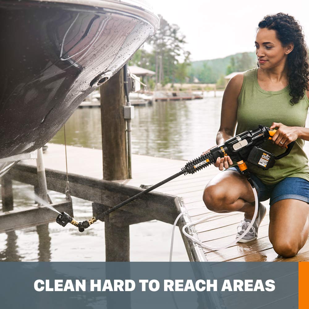 WORX pivoting quick-connect adapter angled for undercarriage and hard-to-reach rinsing
