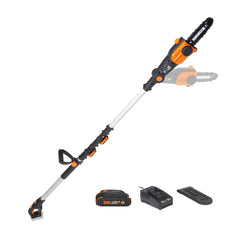 WORX pole saw front view showing compact design and reach benefit