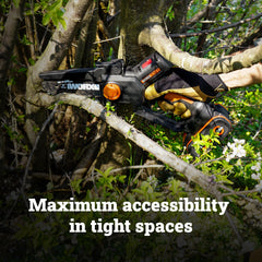 WORX pruning saw chain close-up showing sharp teeth and durability