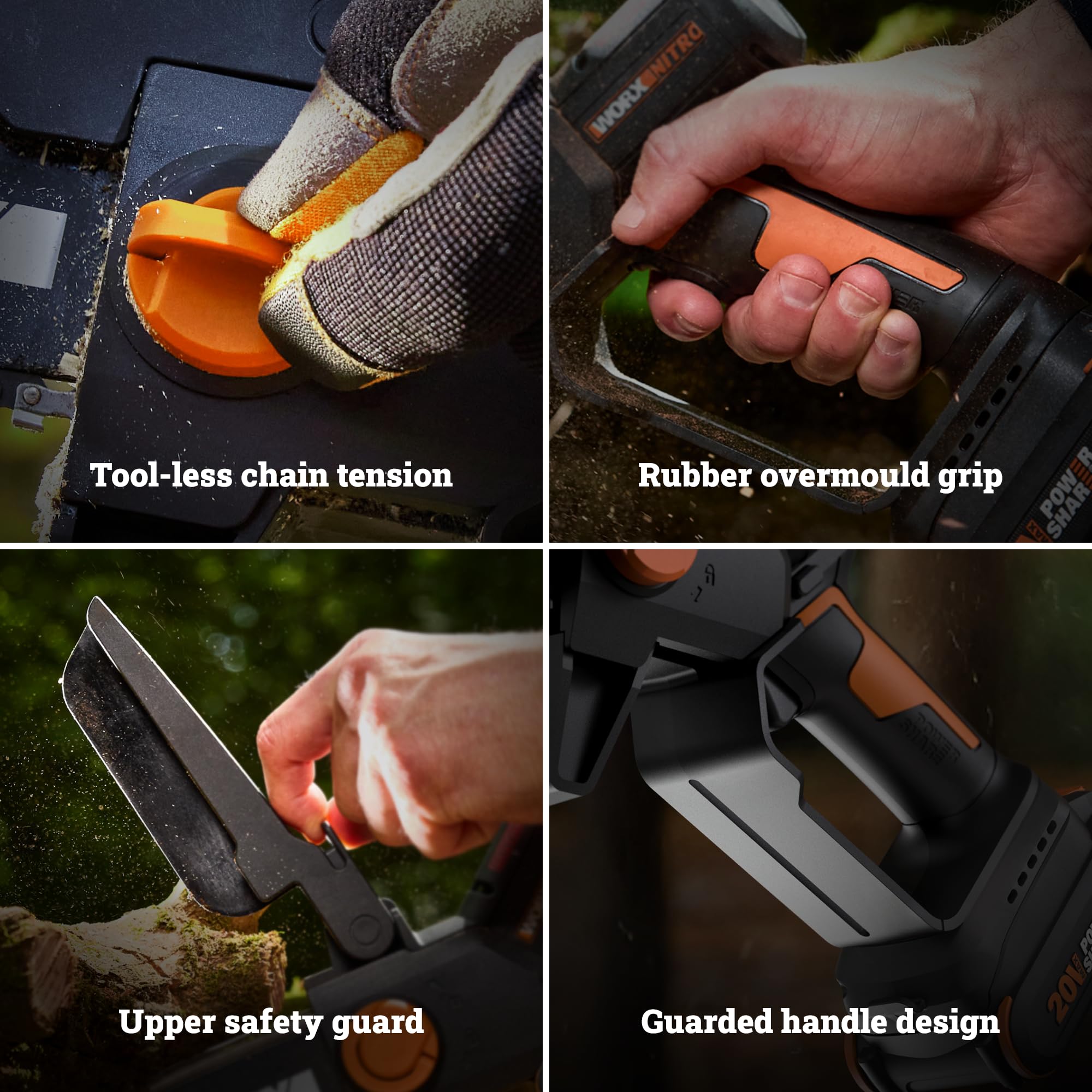WORX pruning saw in garden setting showing quick trimming convenience