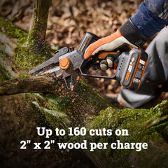 WORX pruning saw next to hand for size comparison and portability