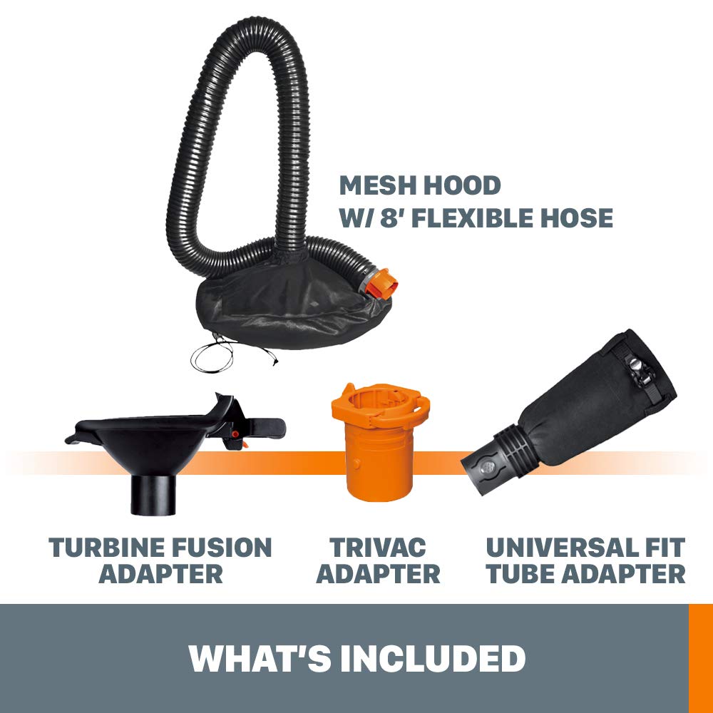 WORX kit beside person for scale showing how it reduces bag emptying benefit