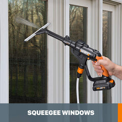 WORX scrubber brush close-up highlighting hard bristles for deep surface scrubbing