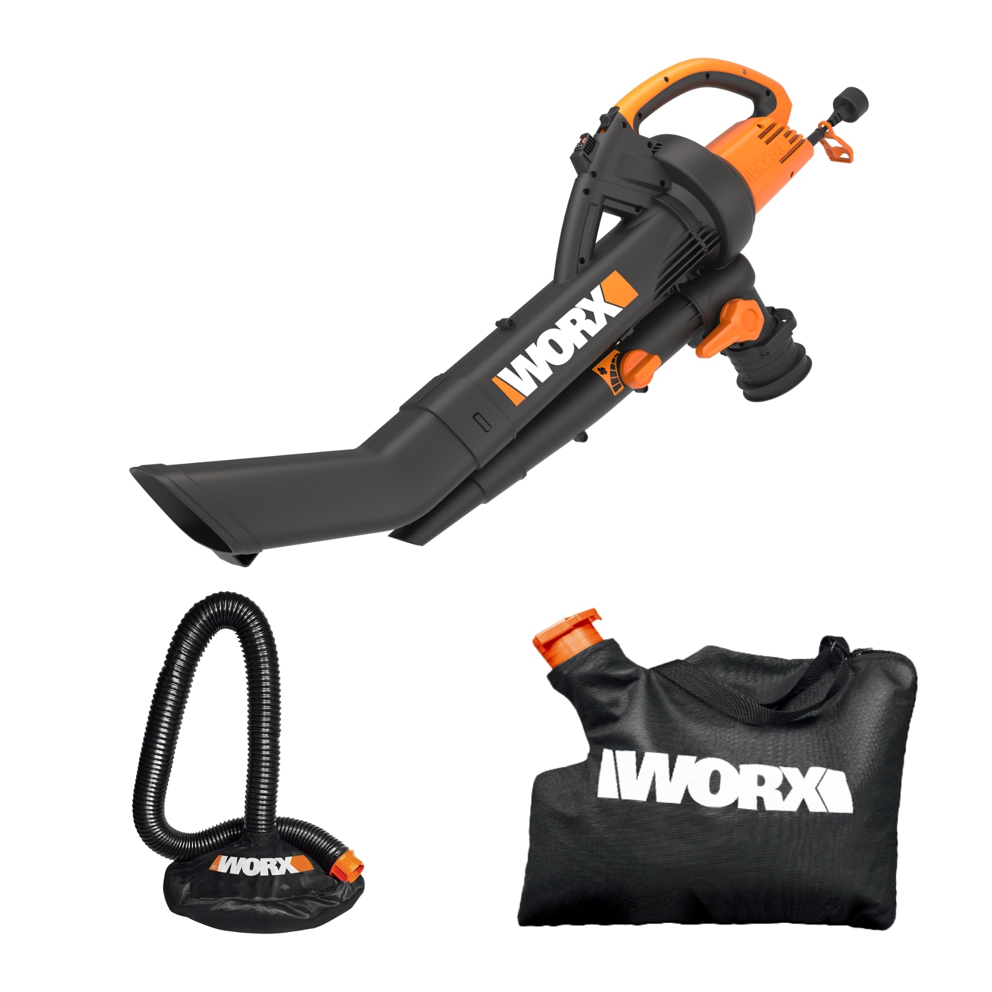WORX Trivac front view showing controls and ergonomic handle for easier yard work