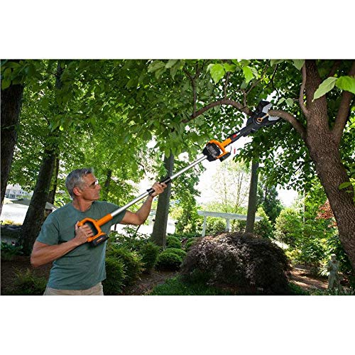 WORX WA0169 in use pruning a high branch from ground demonstrating safer reach