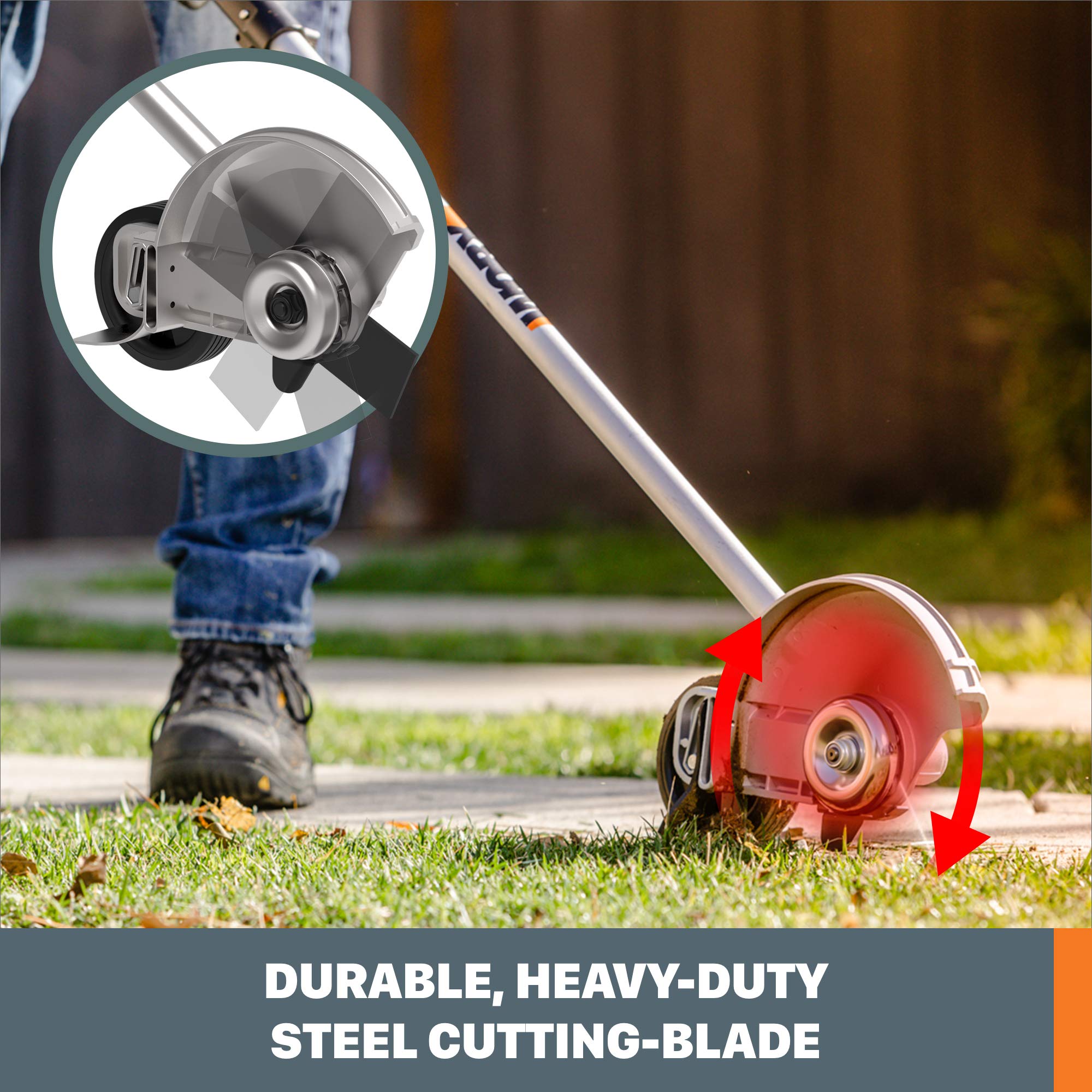 WORX scale comparison showing 2.5-inch cutting depth for trenching