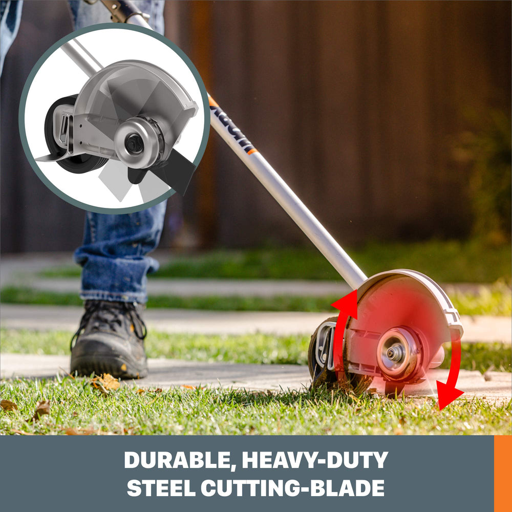 WORX scale comparison showing 2.5-inch cutting depth for trenching