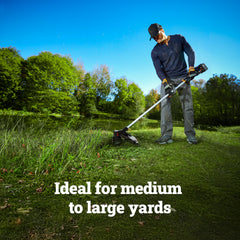 WORX trimmer tapped on ground showing bump-feed line advancement for control