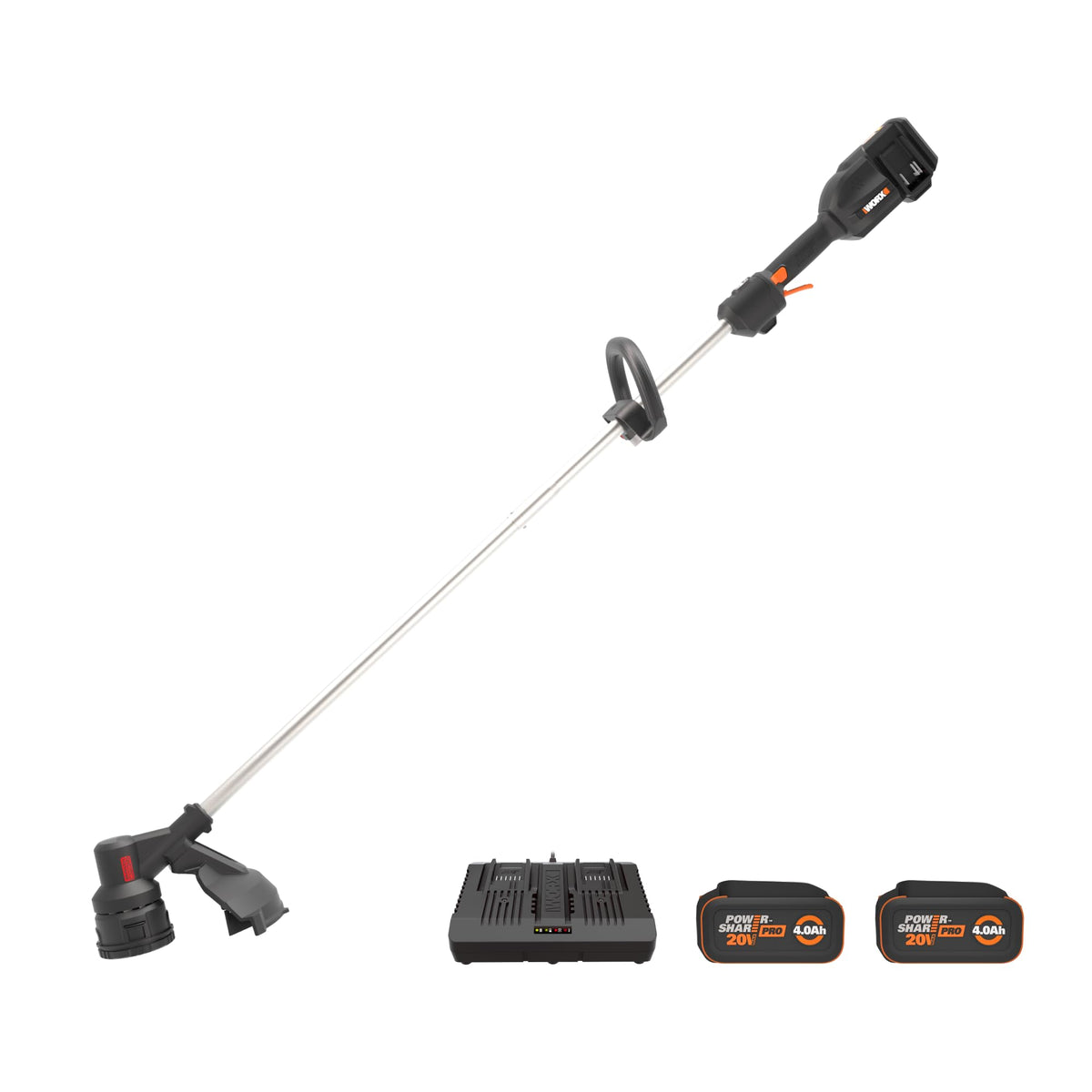 WORX WG185 front view showing compact trimmer for easy storage and maneuvering