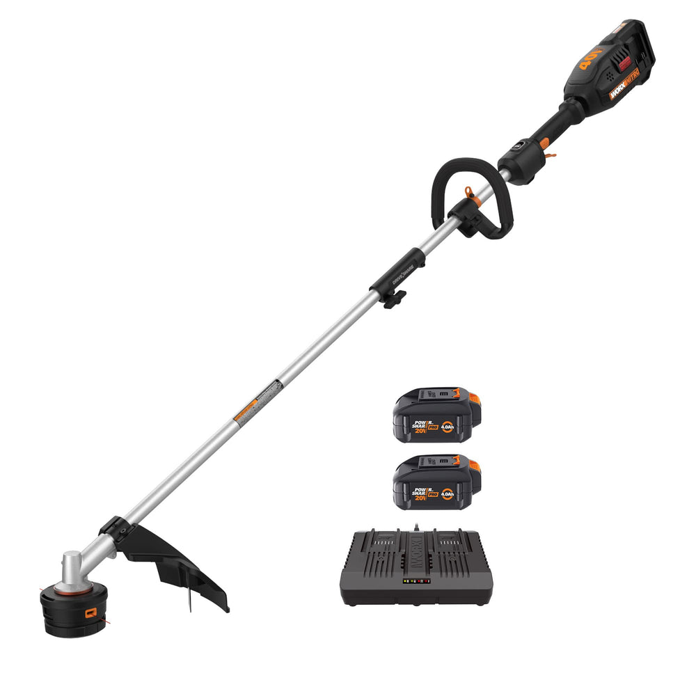 WORX WG186 front view showing controls and 15 inch cutting head for precise trimming