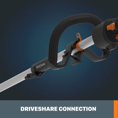 WORX WG186 split-shaft connection showing Driveshare attachment point for versatile tool conversions