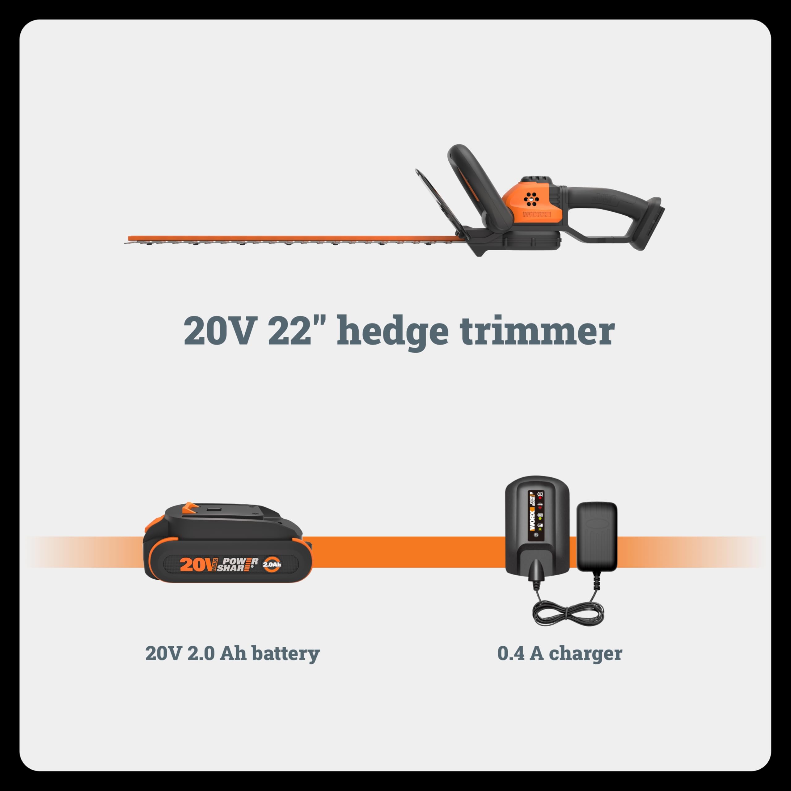 WORX in garden setting demonstrating cordless mobility and tidy hedges