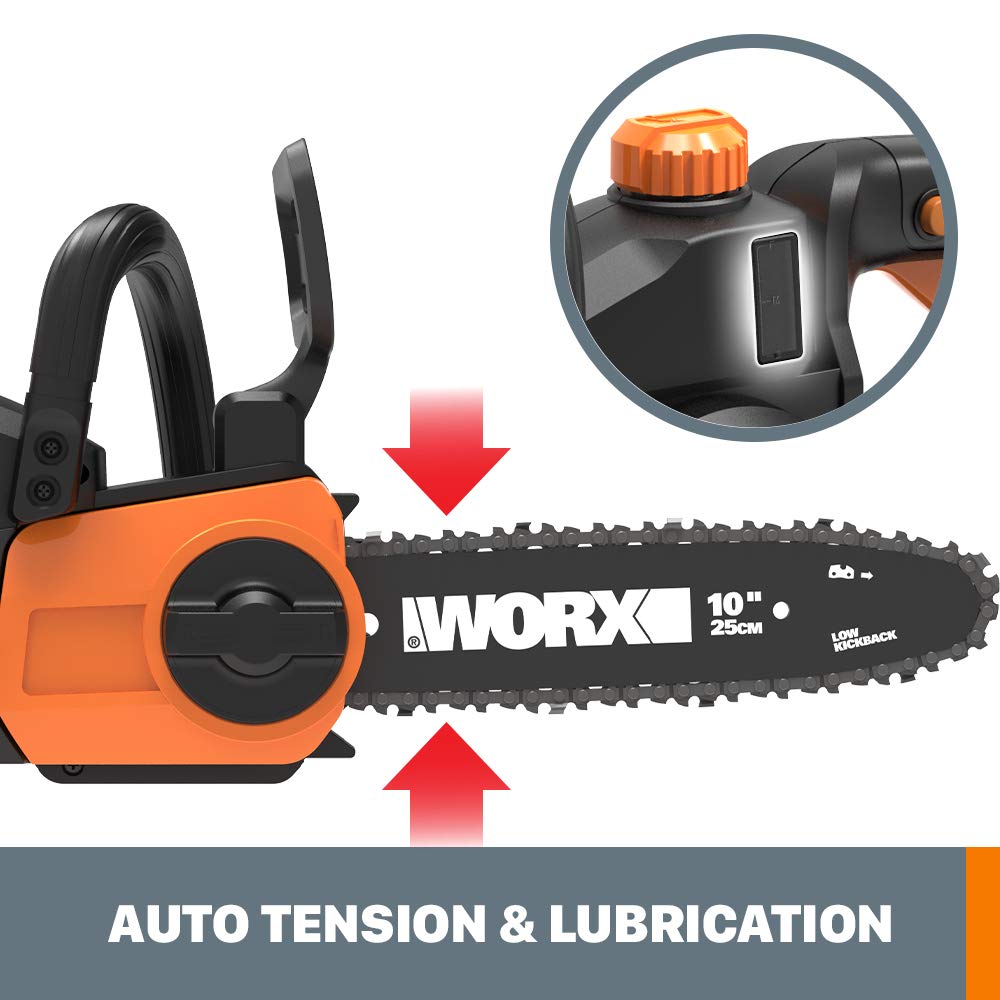 WORX WG323 detached chainsaw on ground for versatile cutting