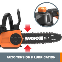 WORX WG323 detached chainsaw on ground for versatile cutting