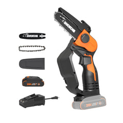 WORX WG324 front view showing compact saw and ergonomic grip benefits