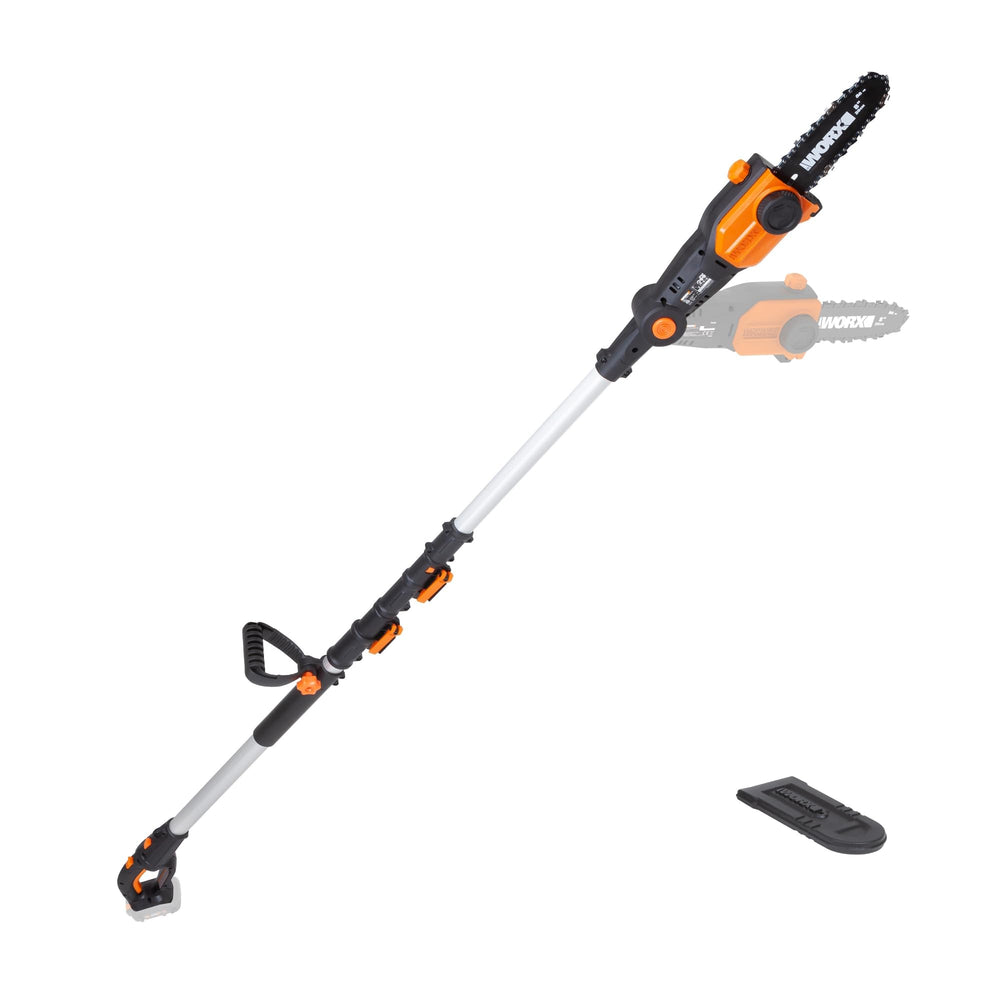 WORX WG349 front view showing 8 inch bar and lightweight design benefit