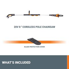WORX WG349 in use trimming high branches for safer ground-level trimming benefit