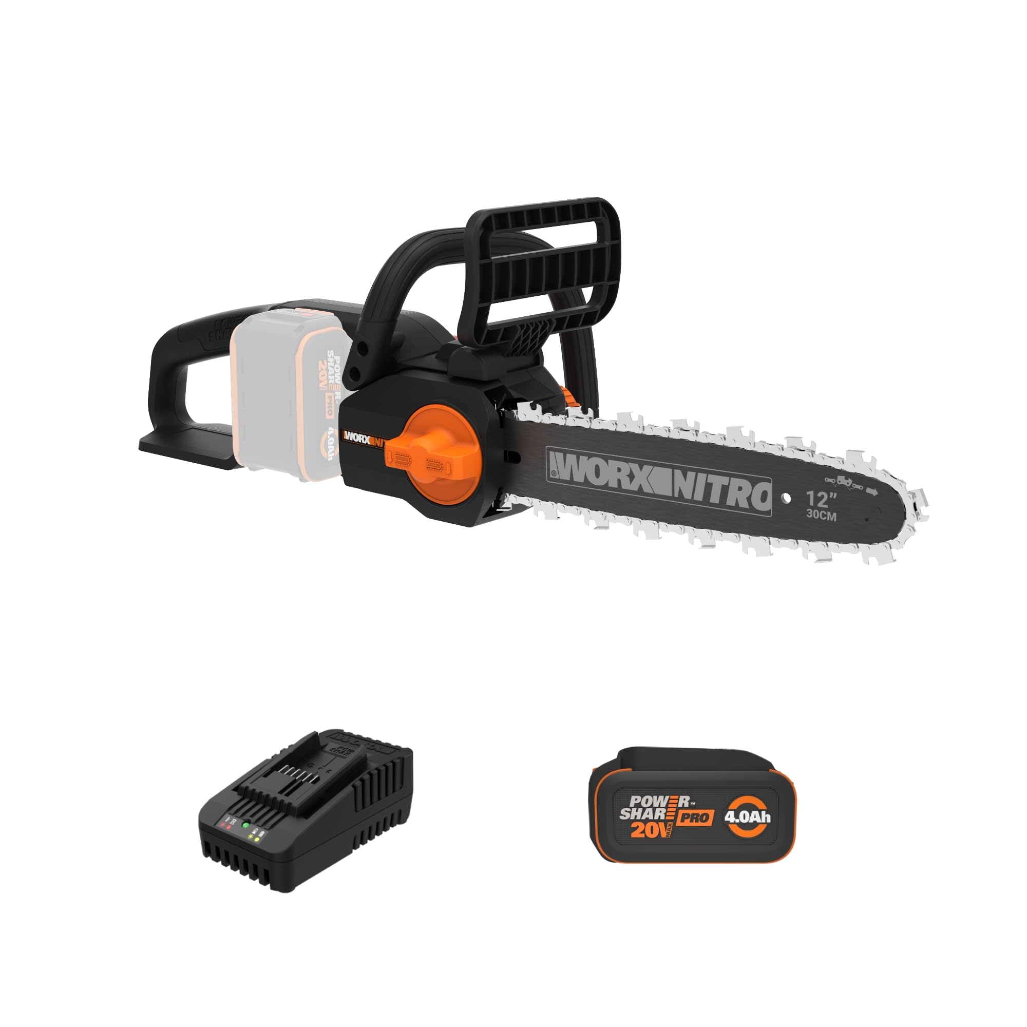 WORX WG350 front view showing compact cordless design and ergonomic handle for better control