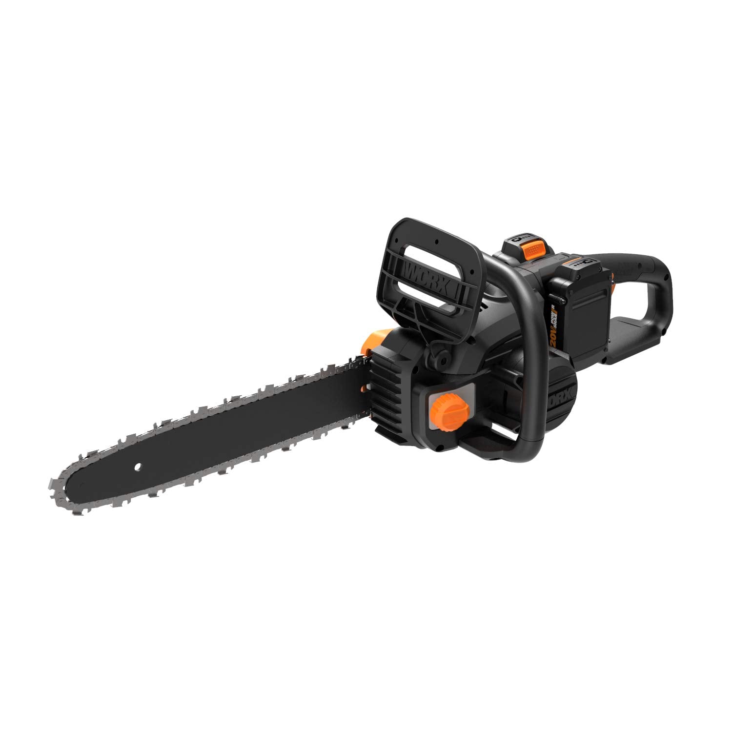 WORX WG384 in a yard setting cutting branches illustrating homeowner use