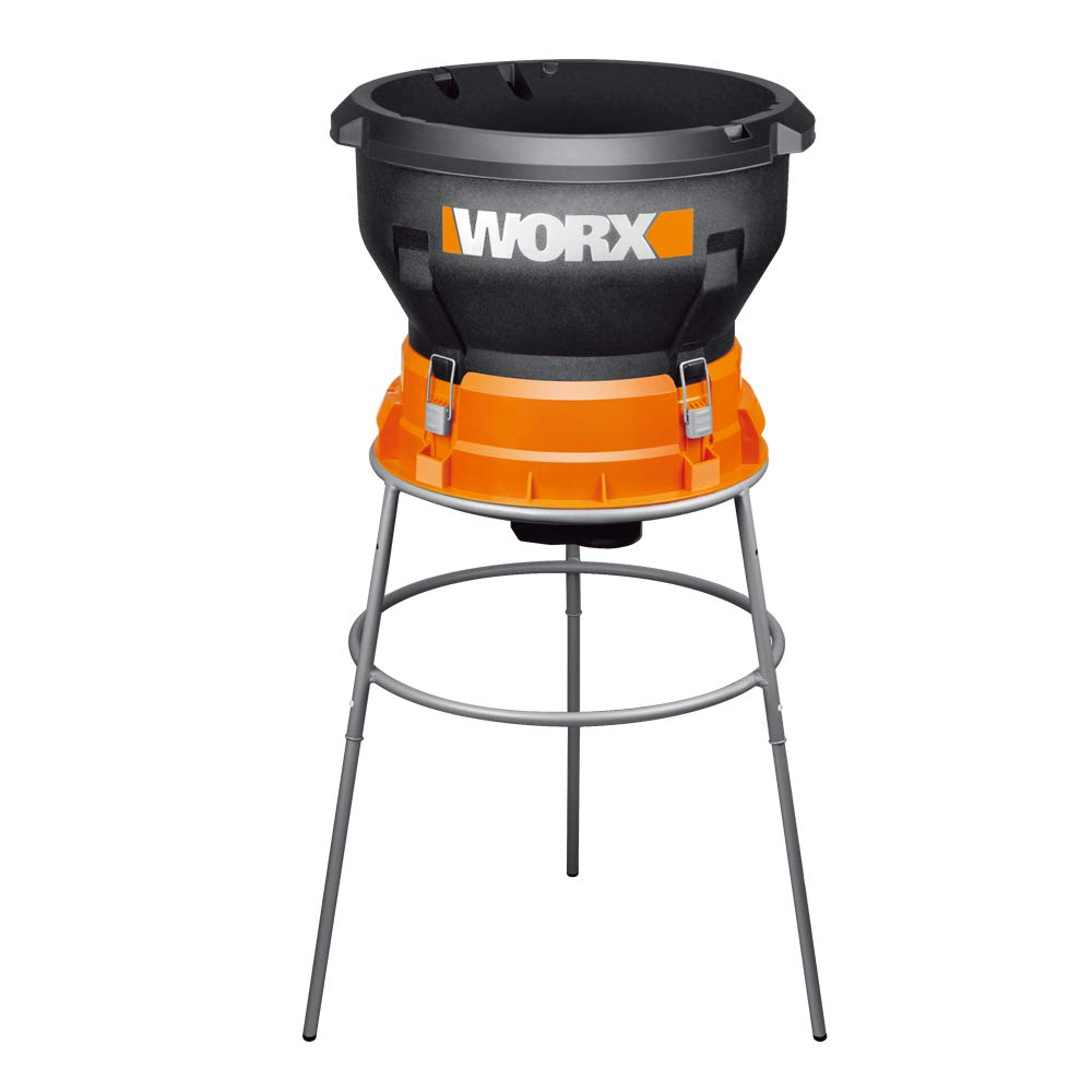 WORX WG430 front view showing compact mulcher and large feed throat for fast cleanup