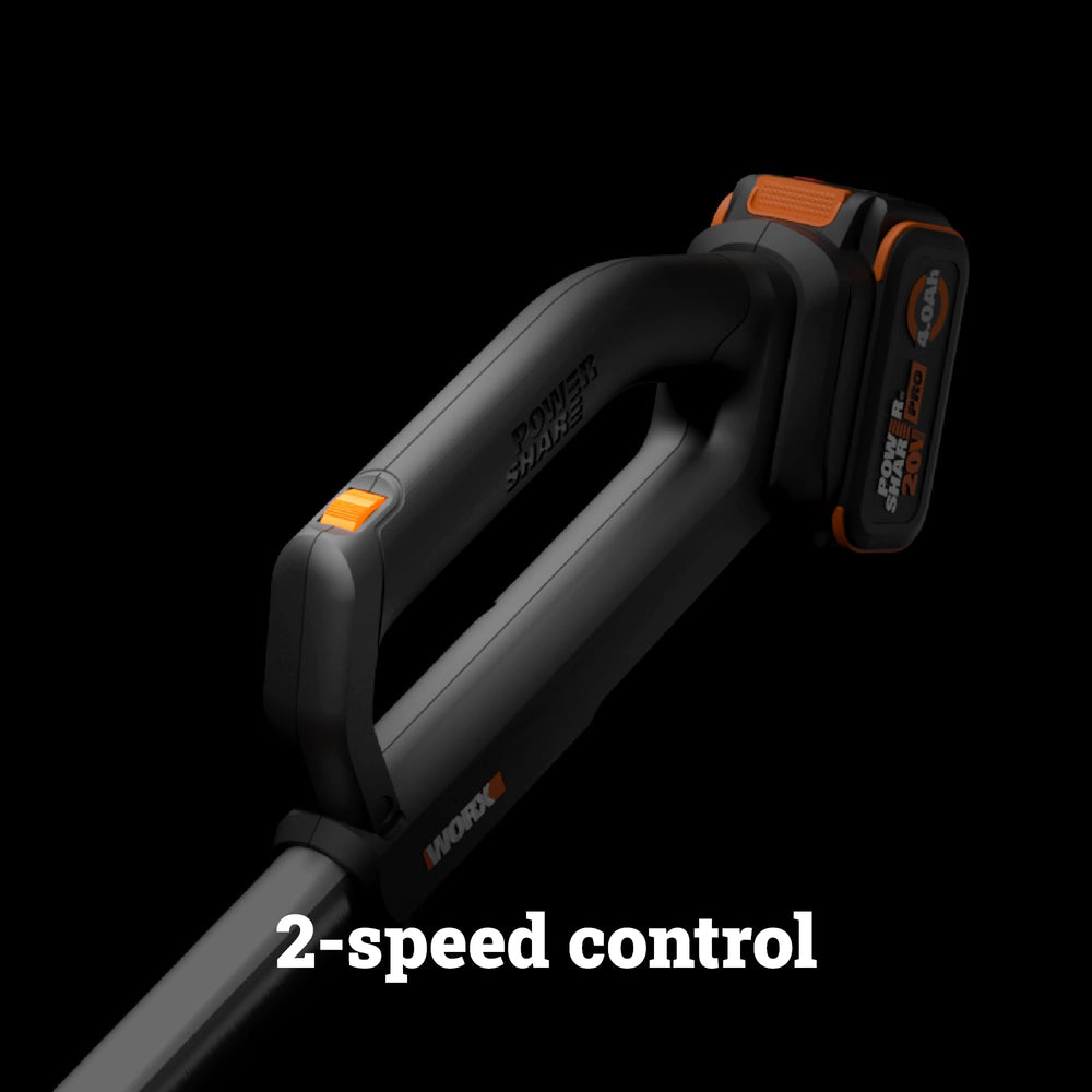 WORX WG543 with PowerShare Pro battery installed showing quick-swap convenience