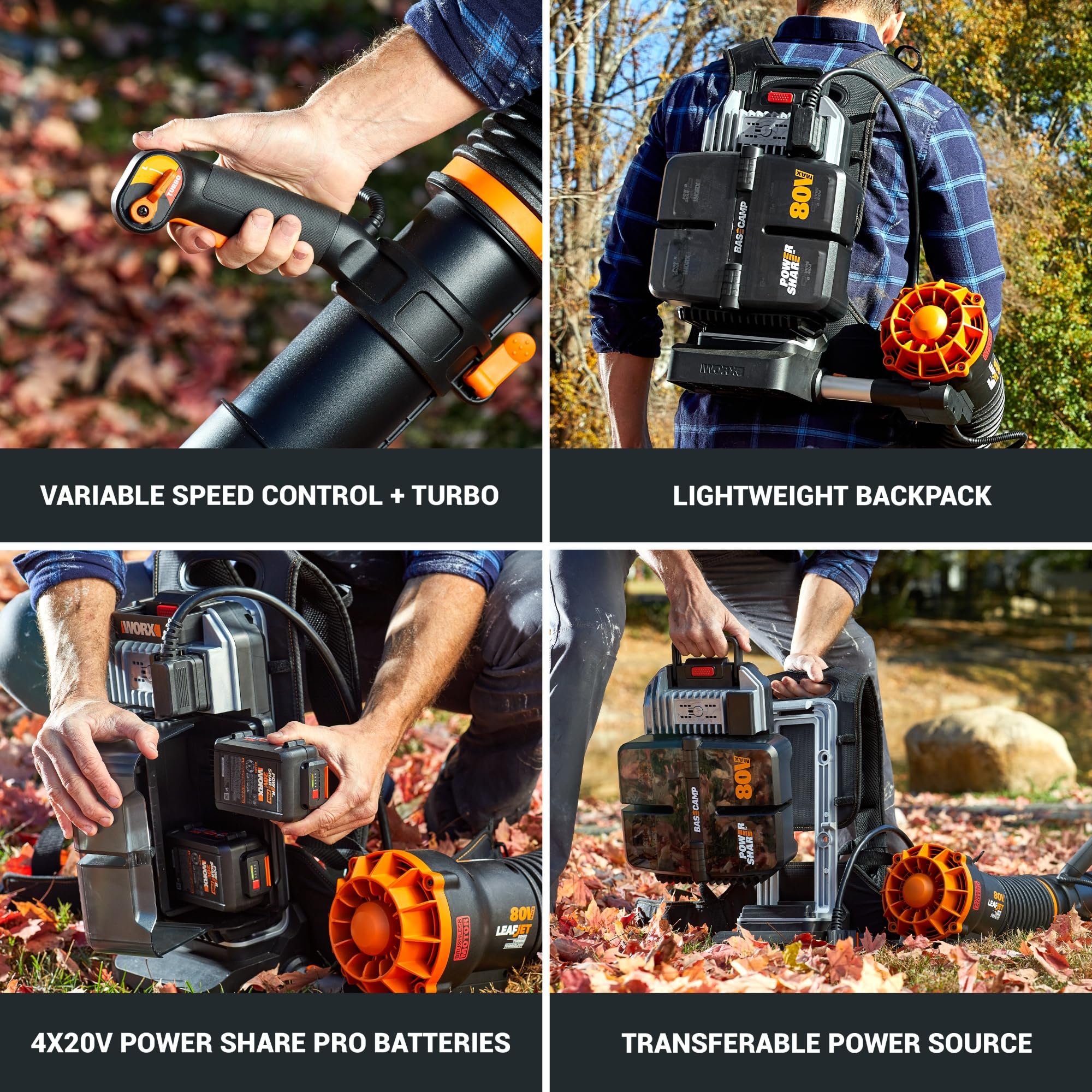 WORX BASECAMP backpack compartment close-up showing secure battery storage and comfort