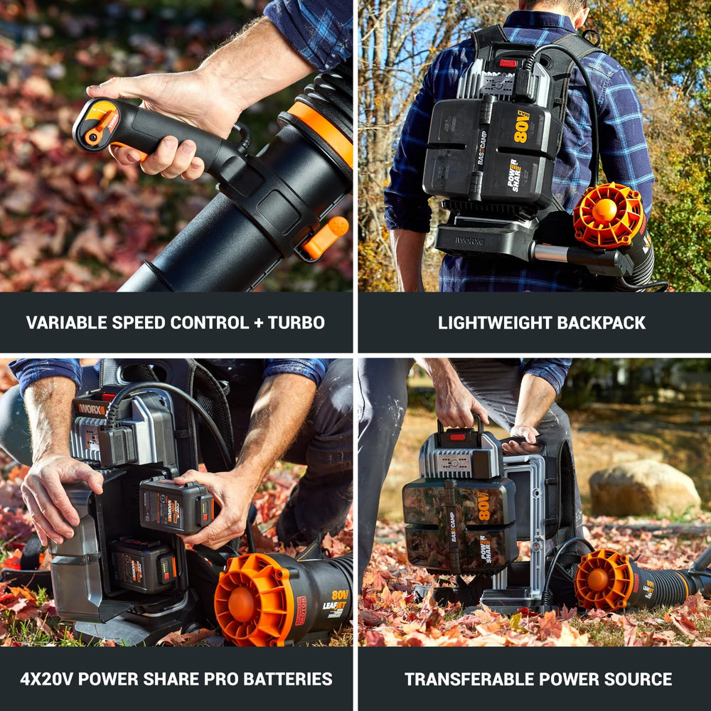 WORX BASECAMP backpack compartment close-up showing secure battery storage and comfort