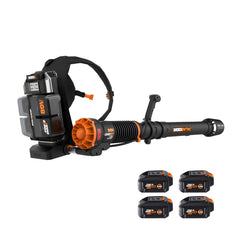 WORX WG572 front view showing blower tube and ergonomic handle for easier control