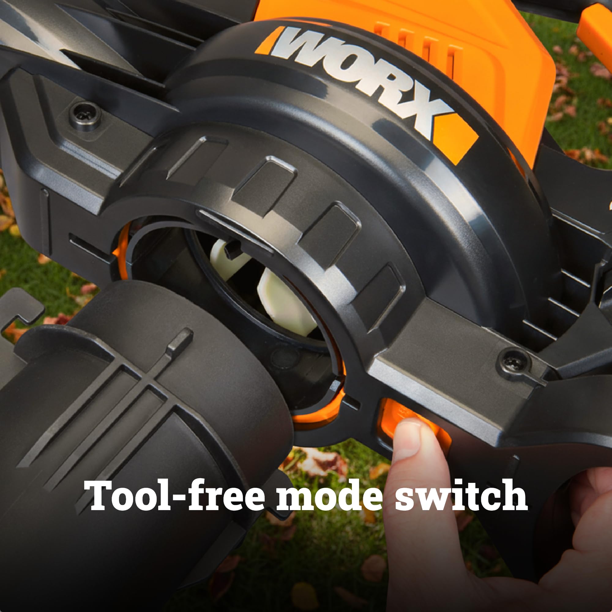 WORX vacuum mode in use shredding leaves into the collection bag