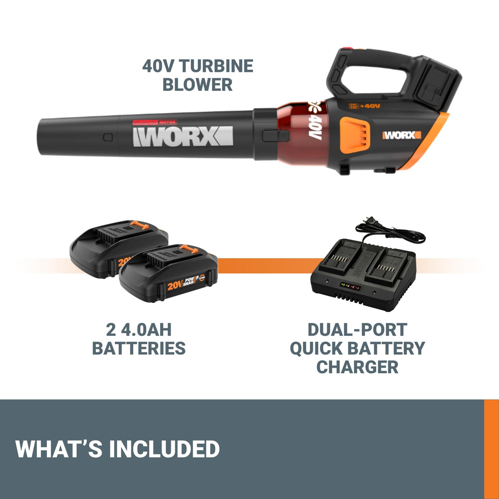 WORX blower held in hand showing lightweight design and easy control