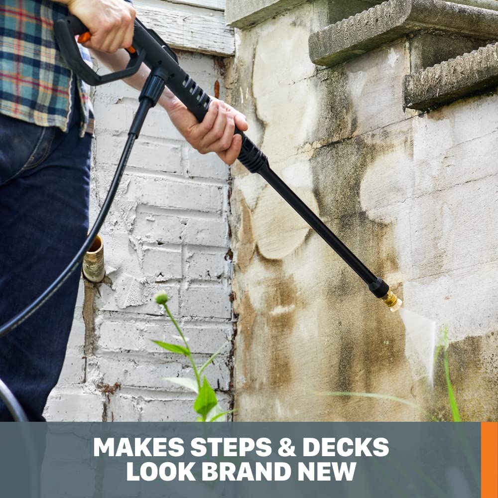 WORX WG602 with 20-foot hose laid out to show reach and user accessibility
