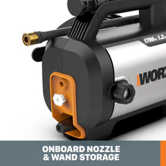 WORX WG602 molded feet close-up demonstrating stable base during operation