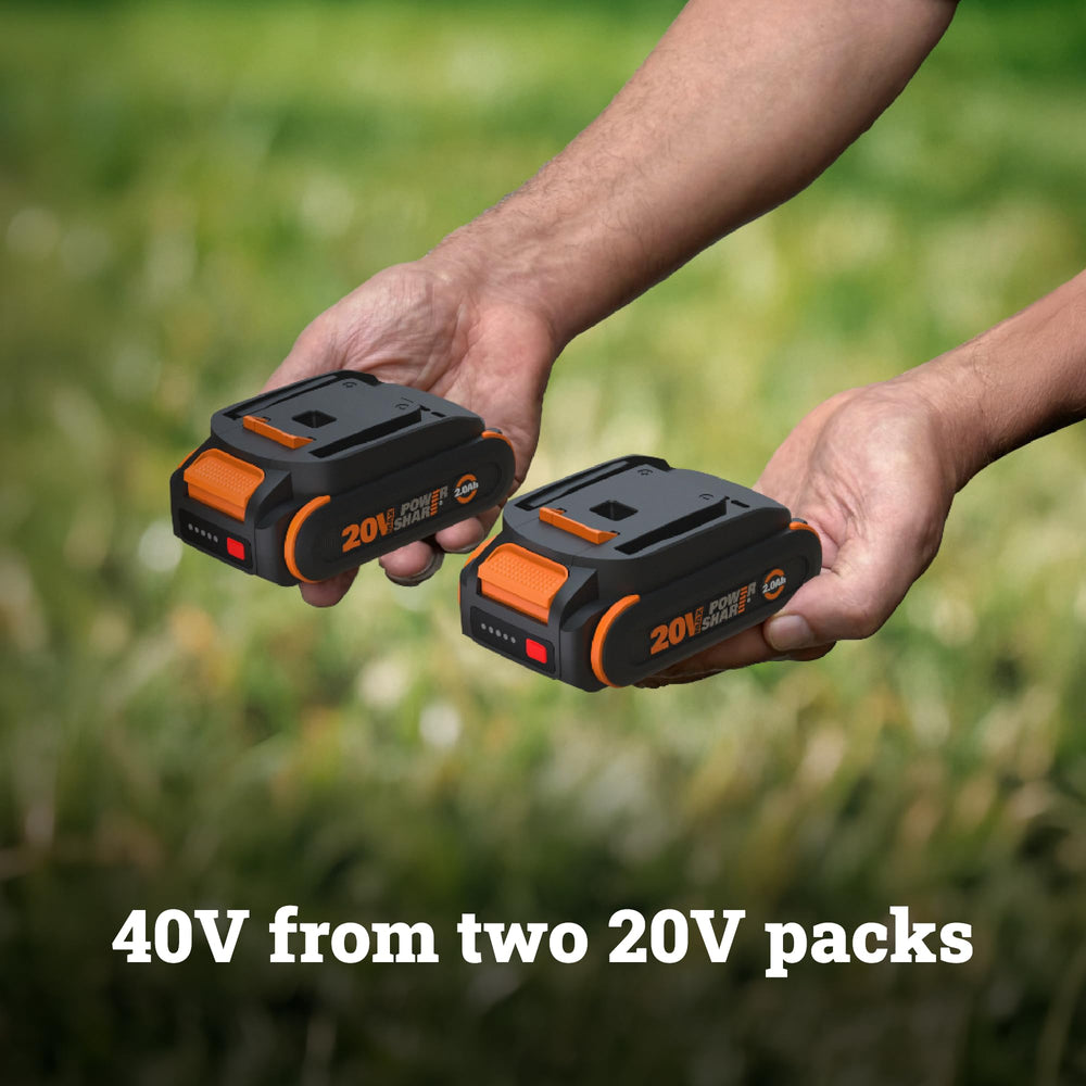 WORX WG735 handle adjustment closeup showing ergonomic positioning