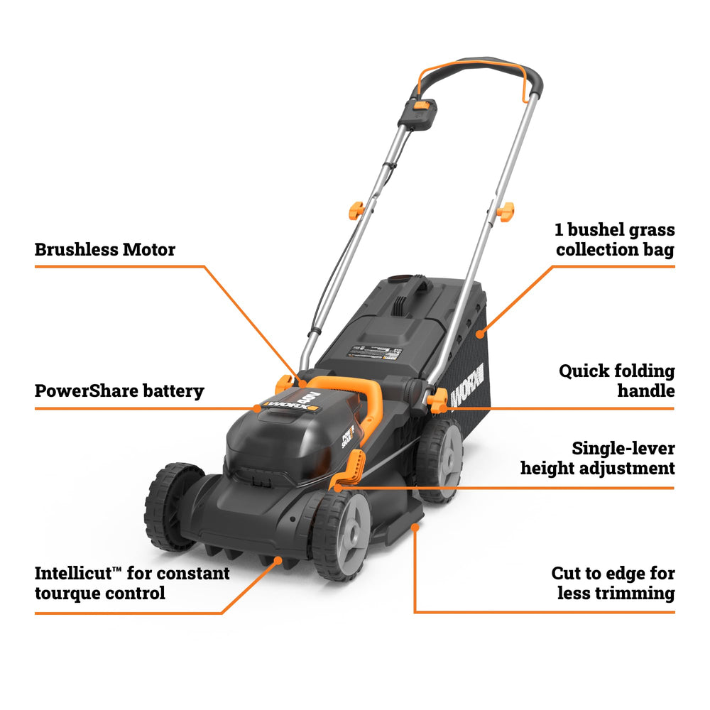 WORX WG735 mowing a small yard illustrating clean, even cut