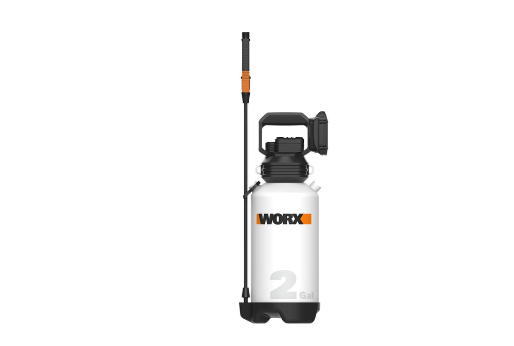 WORX WG829 front view showing tank and pump for easy spray control