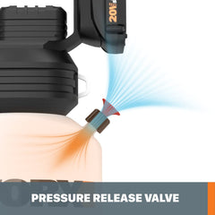 WORX WG829 spraying a lawn for consistent coverage and reduced effort