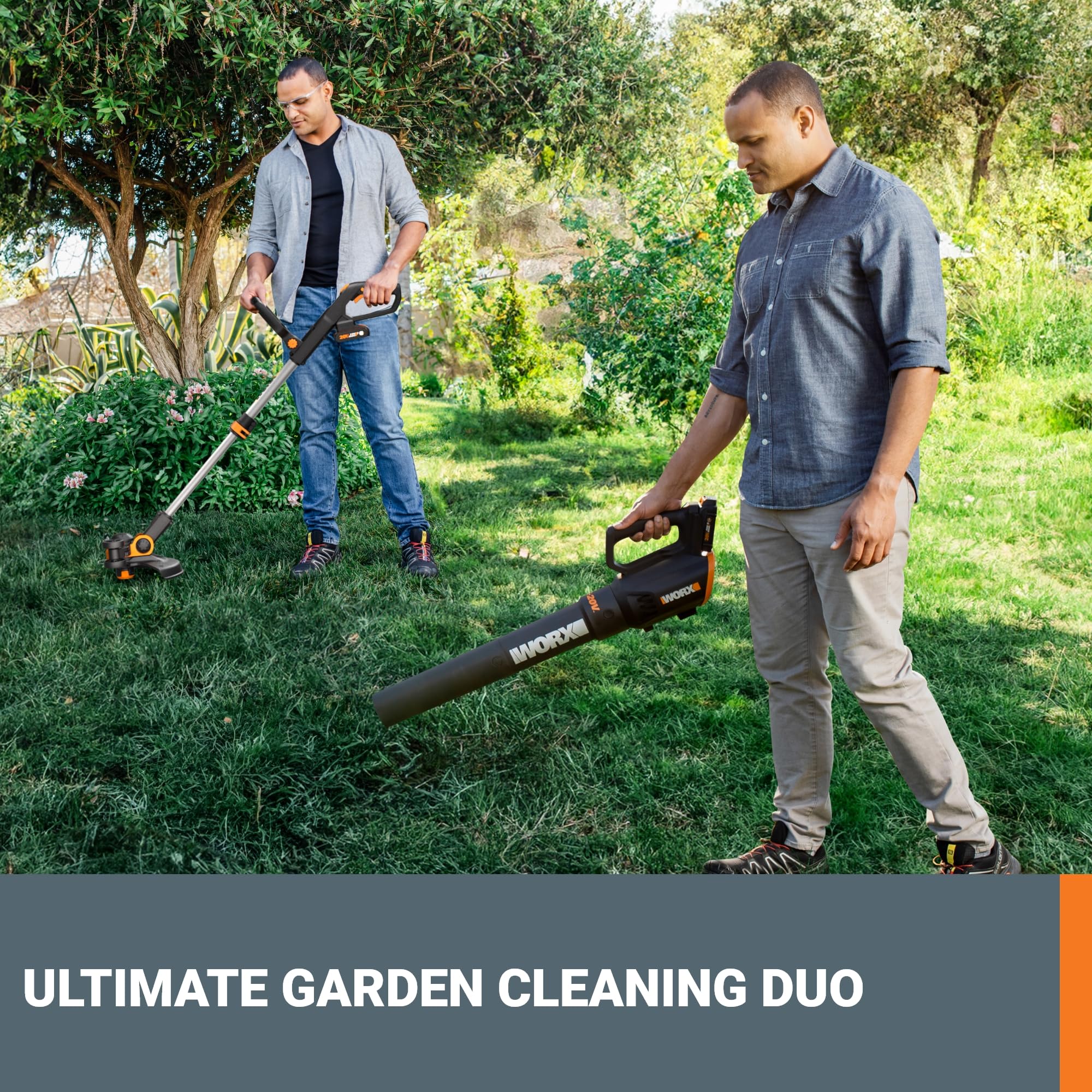 WORX trimmer in use along garden edge demonstrating precise trimming control