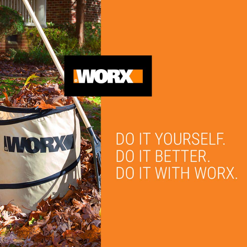WORX wide open mouth filled with grass clippings for faster yard cleanup