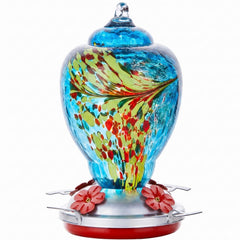 WOSIBO front view showing colorful glass and feeding ports, attracts more hummingbirds