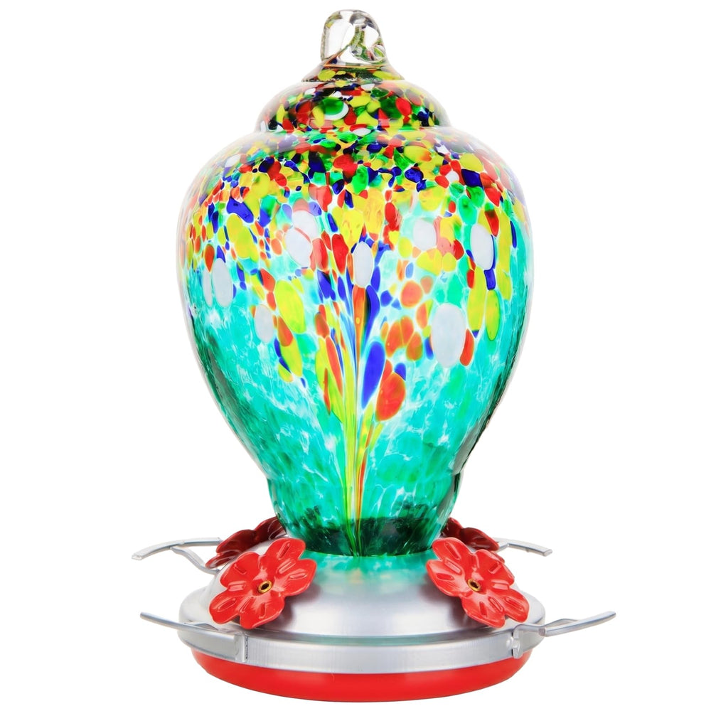 WOSIBO front view of colorful glass feeder showing vibrant attractant colors