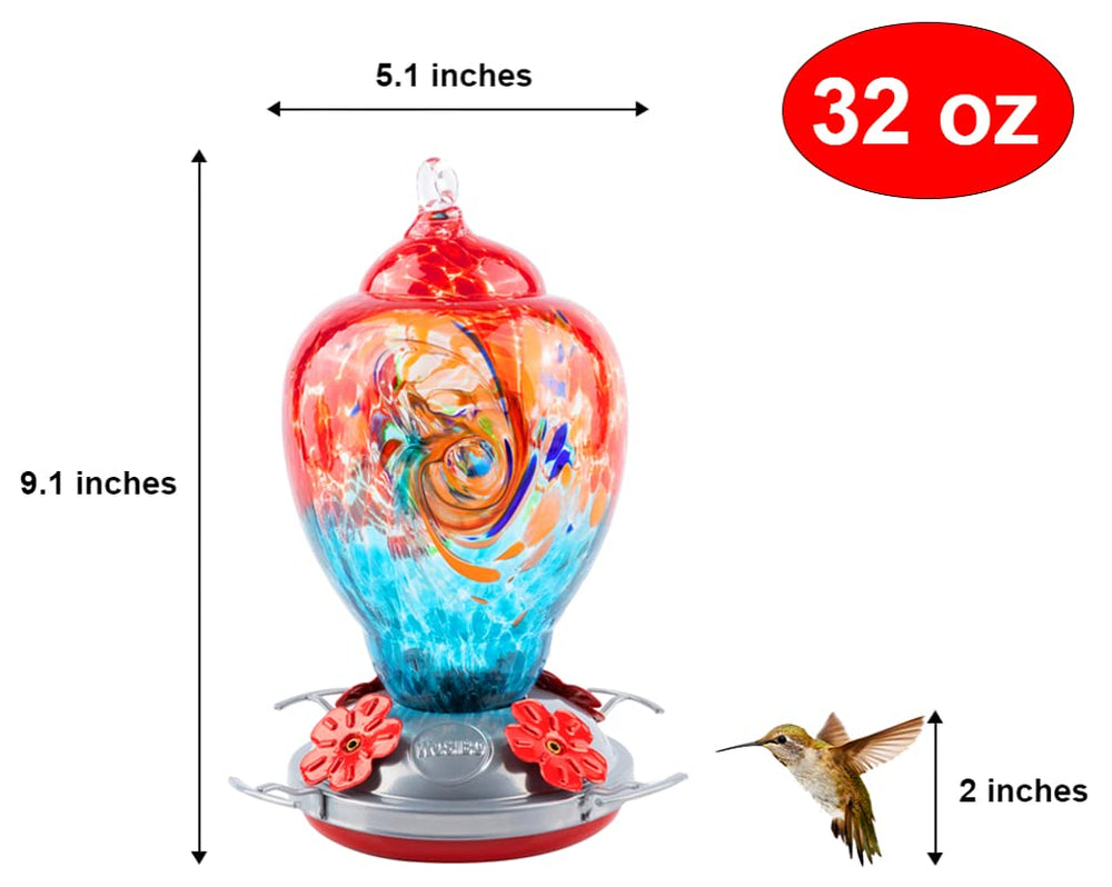 WOSIBO feeder next to a hand for scale showing the 32-ounce size and portability