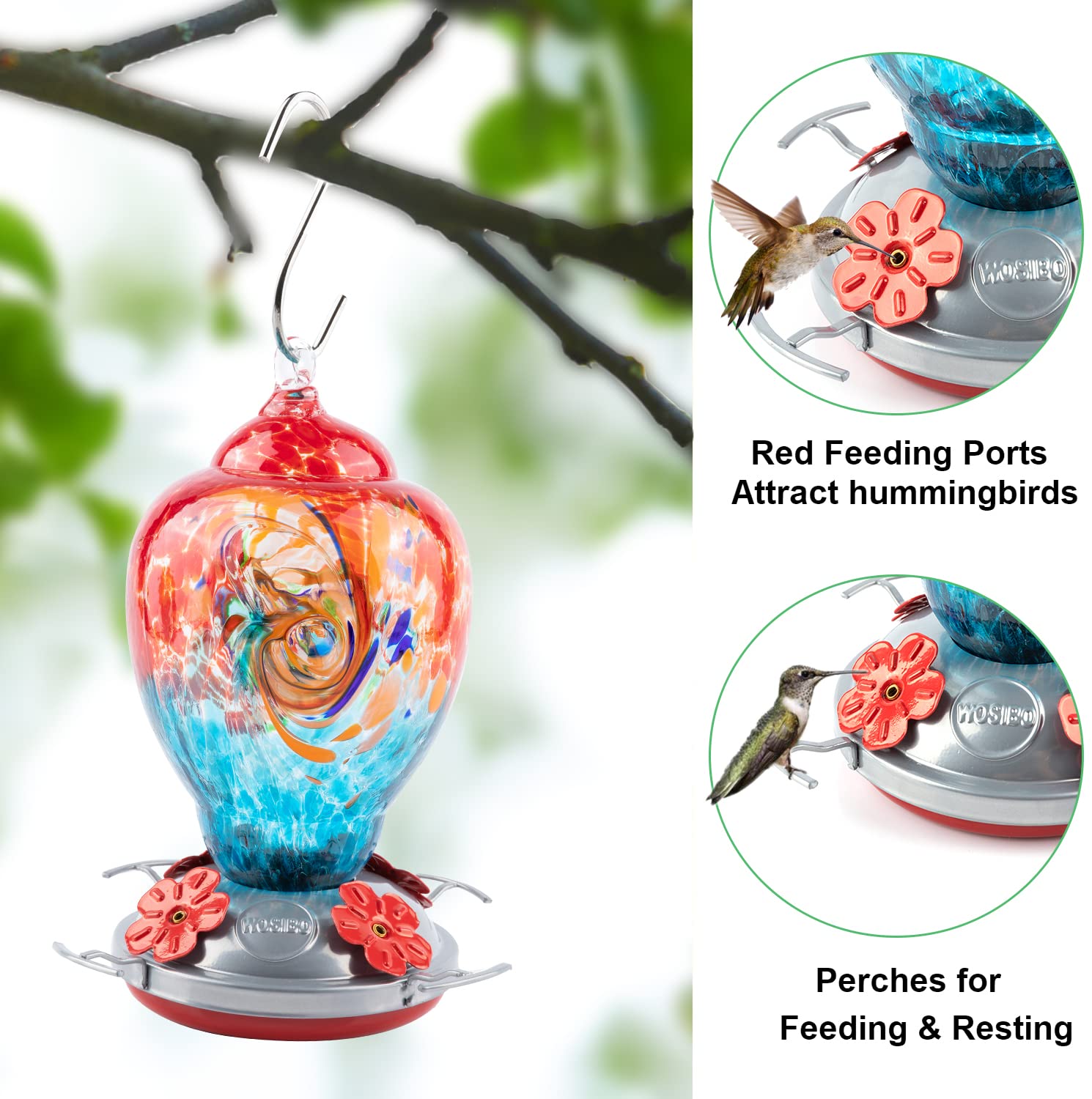 WOSIBO wide-mouth reservoir open top view for easy refill and visible nectar level