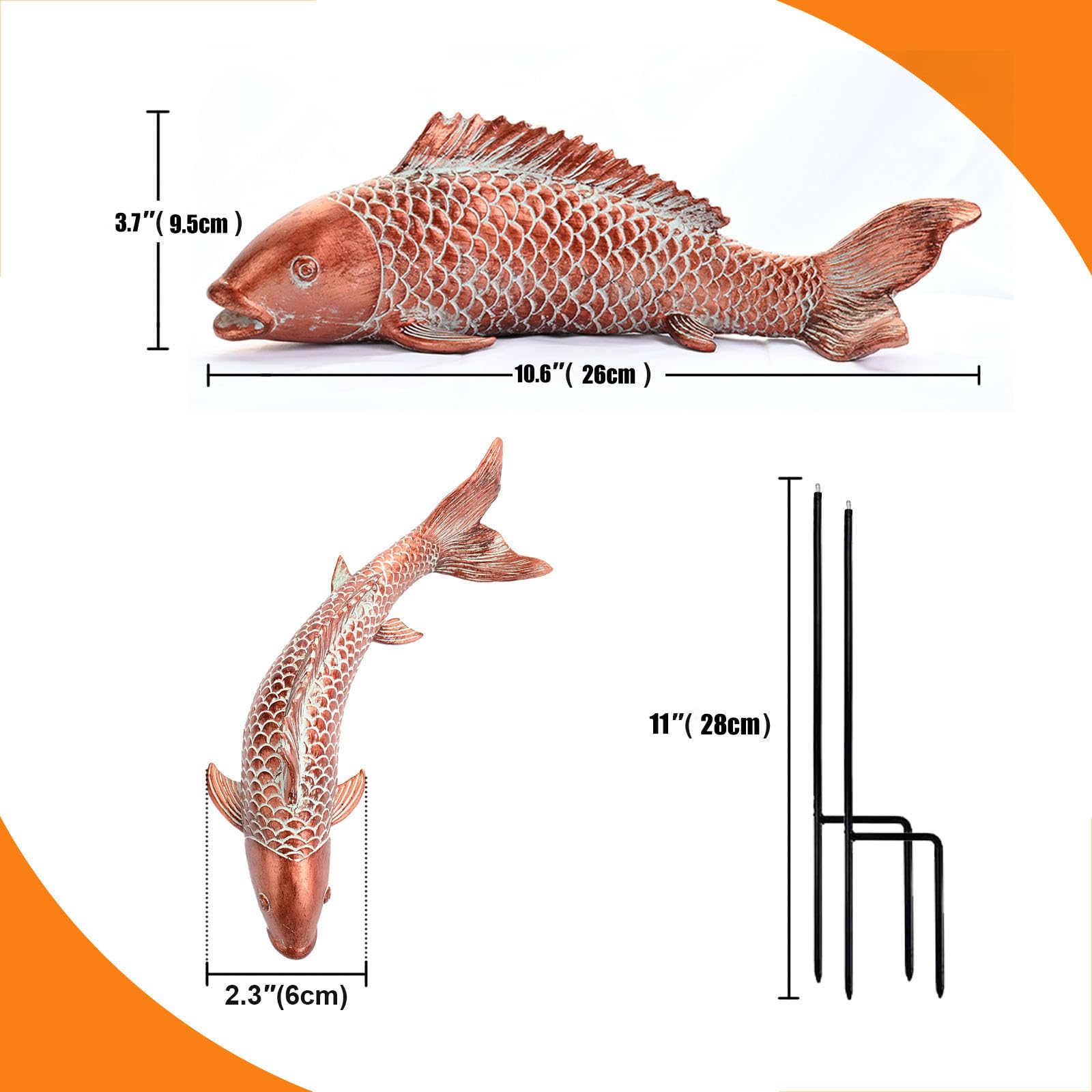 Wosuine koi fish with iron stake inserted showing easy tool-free installation