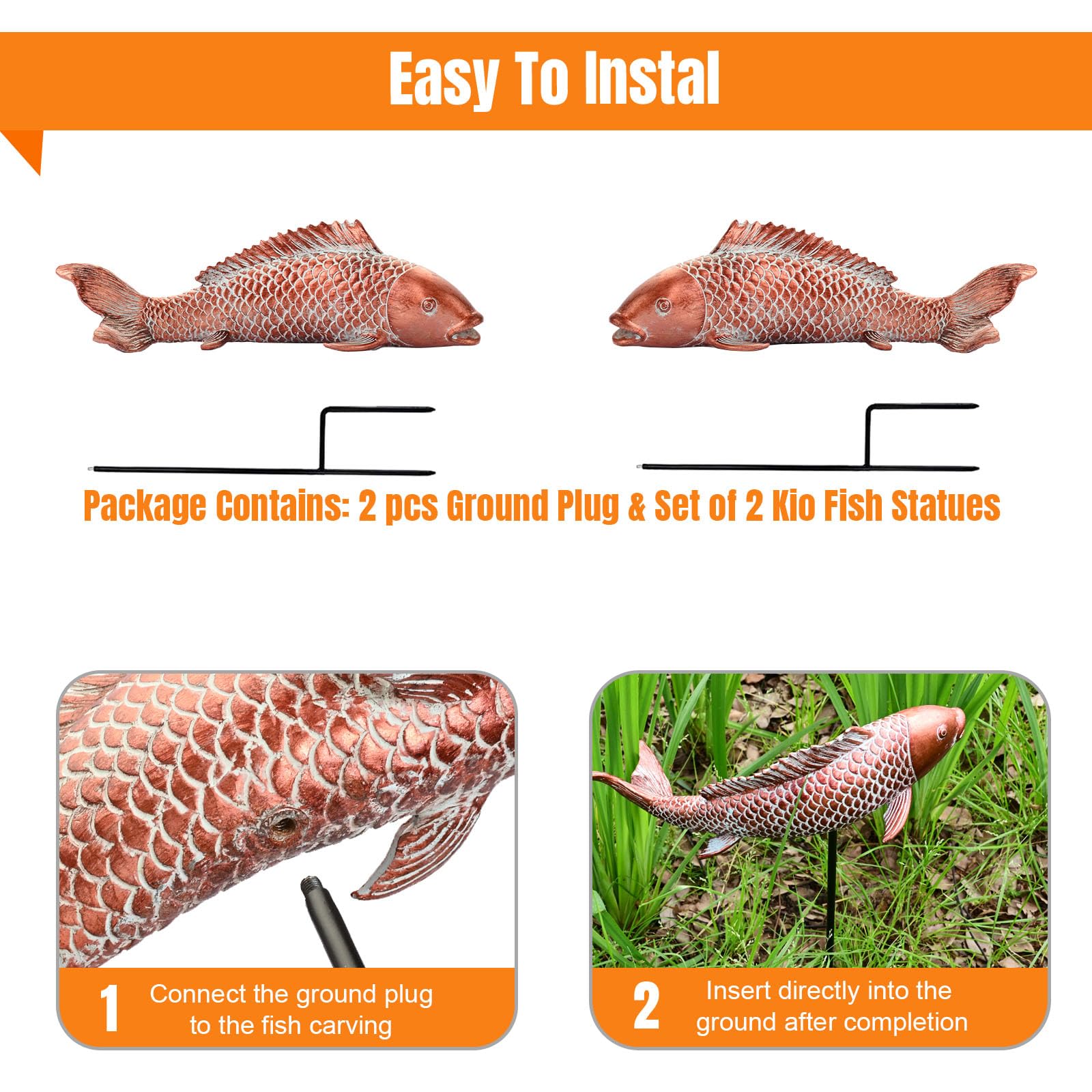 Wosuine koi statue beside ruler demonstrating 14-inch size for scale
