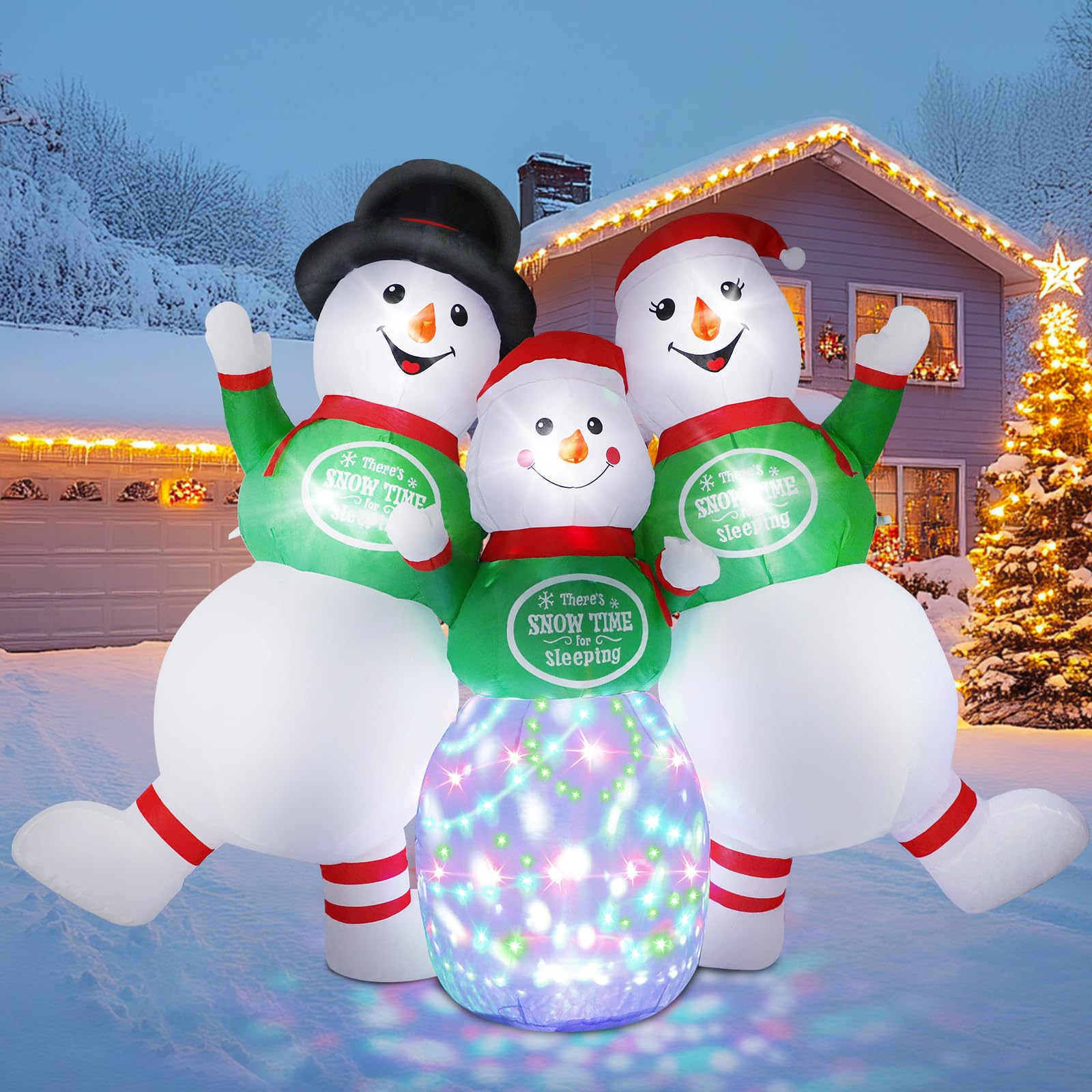 Wothfav snowman family front view showing festive curb appeal and quick setup